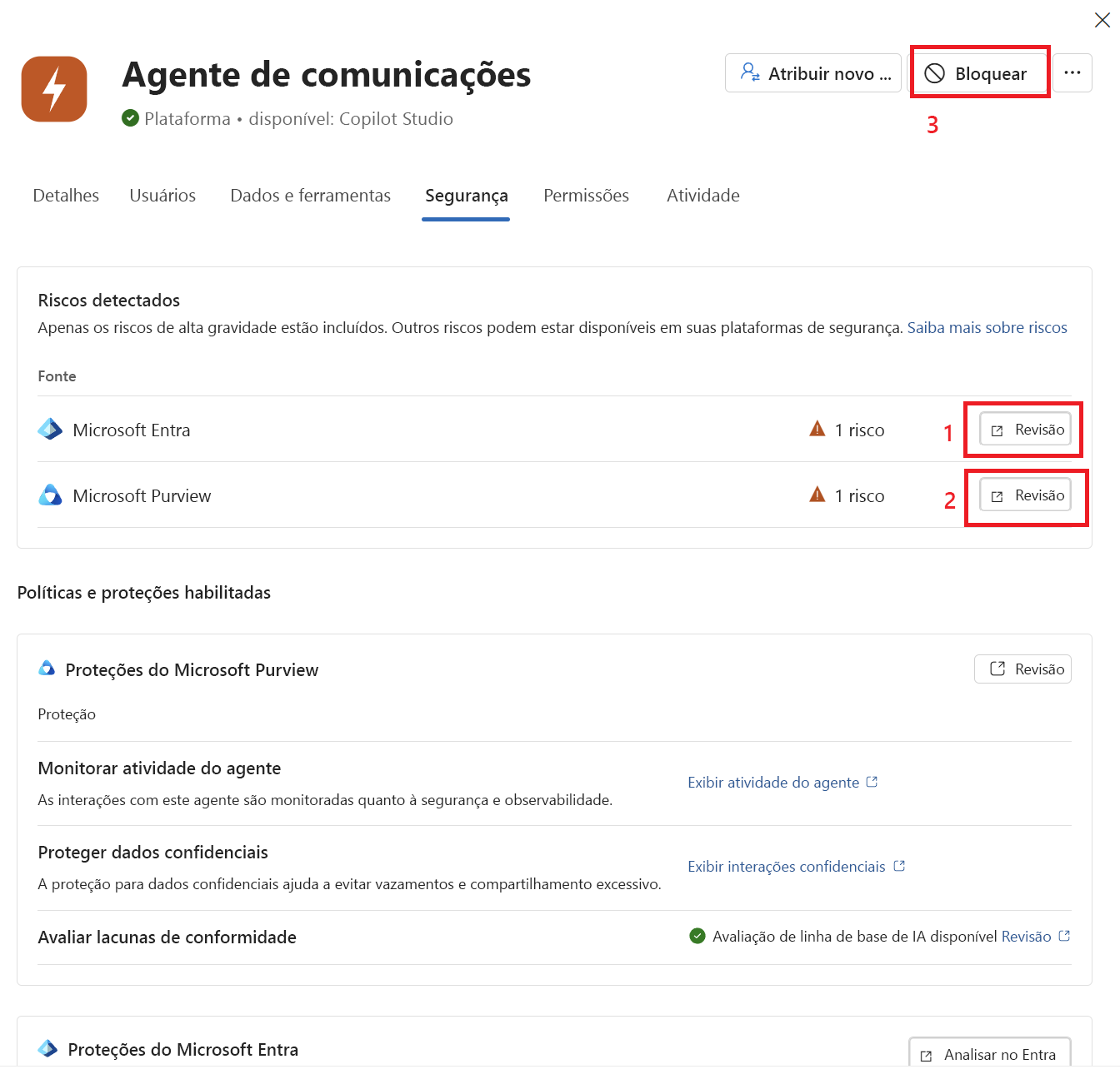 Screenshot showing the Security tab with risk and Block option.