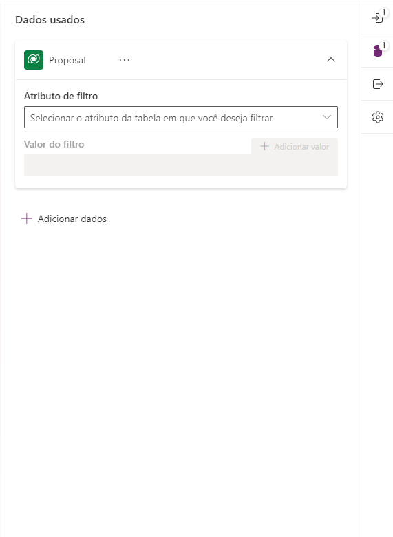 Captura de tela das configurações da solicitação com a guia Dados usados (versão preliminar).