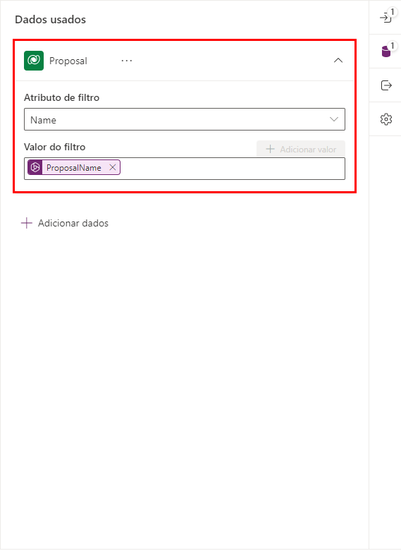 Captura de tela das configurações da solicitação da proposta.