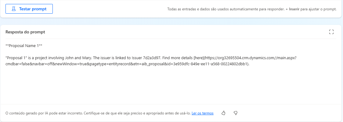 Captura de tela da resposta à solicitação.