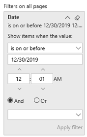 Exemplo de captura de tela de filtragem em uma data.