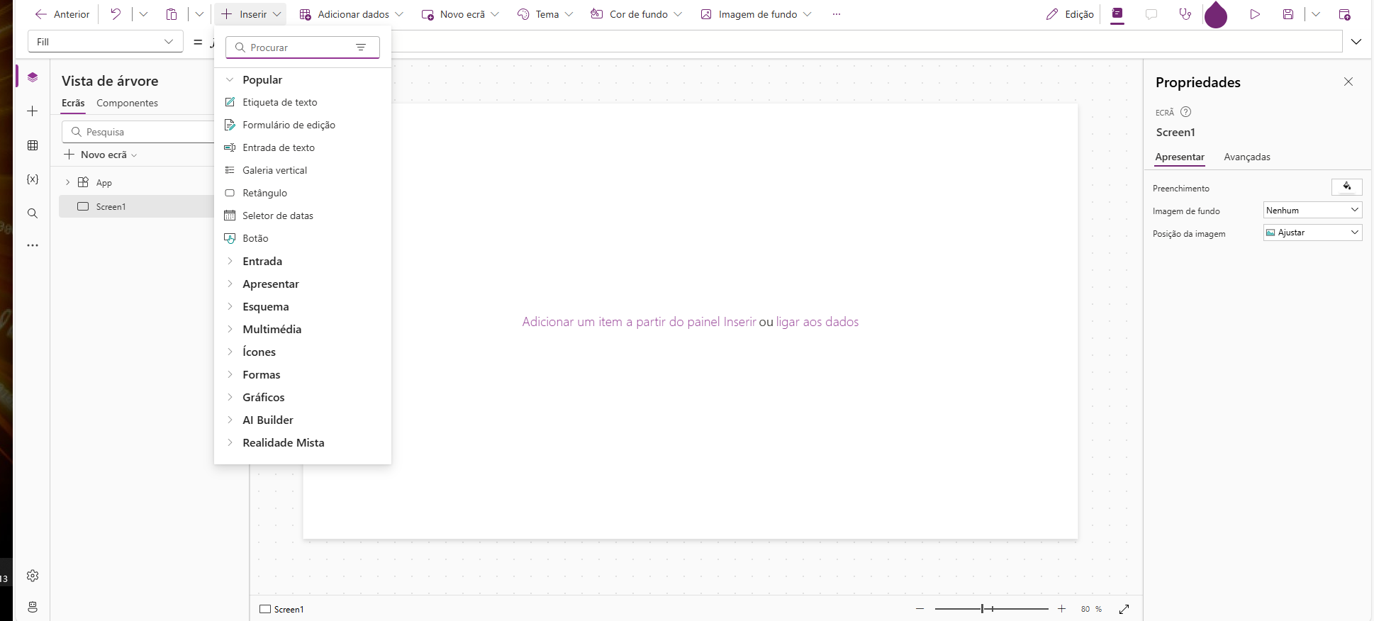 Captura de tela do controle de item de menu suspenso de entrada.