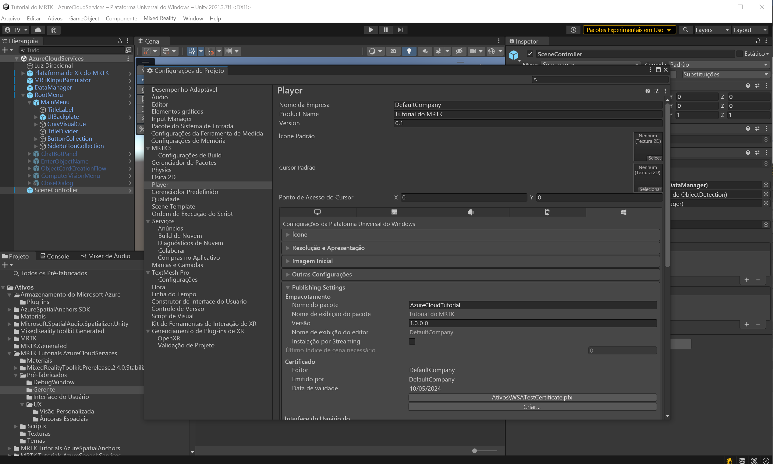 Screenshot of Unity Publishing Settings.