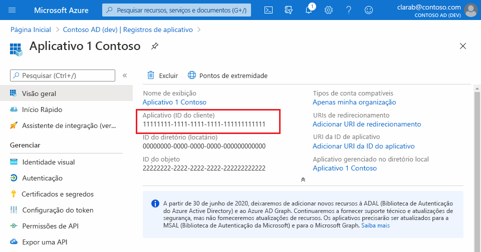 Screenshot highlighting the App ID of an app registered with Microsoft Entra ID on Azure portal.