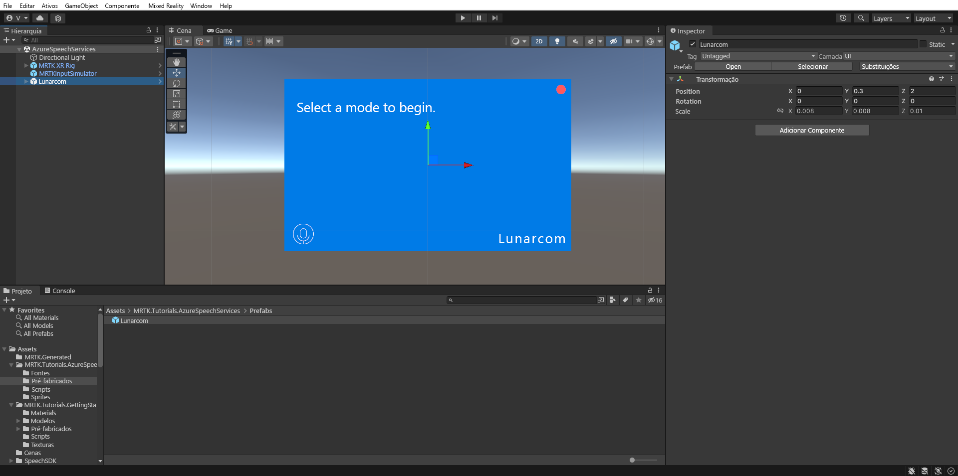 Screenshot of preparing the scene.