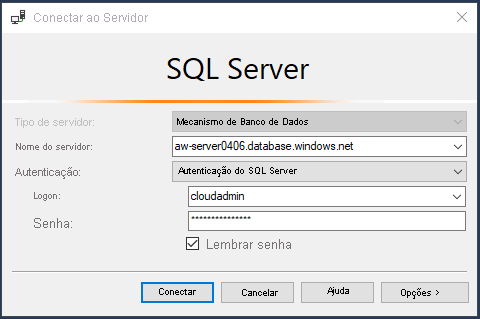 Screenshot that shows how to connect to SQL Database in SSMS.