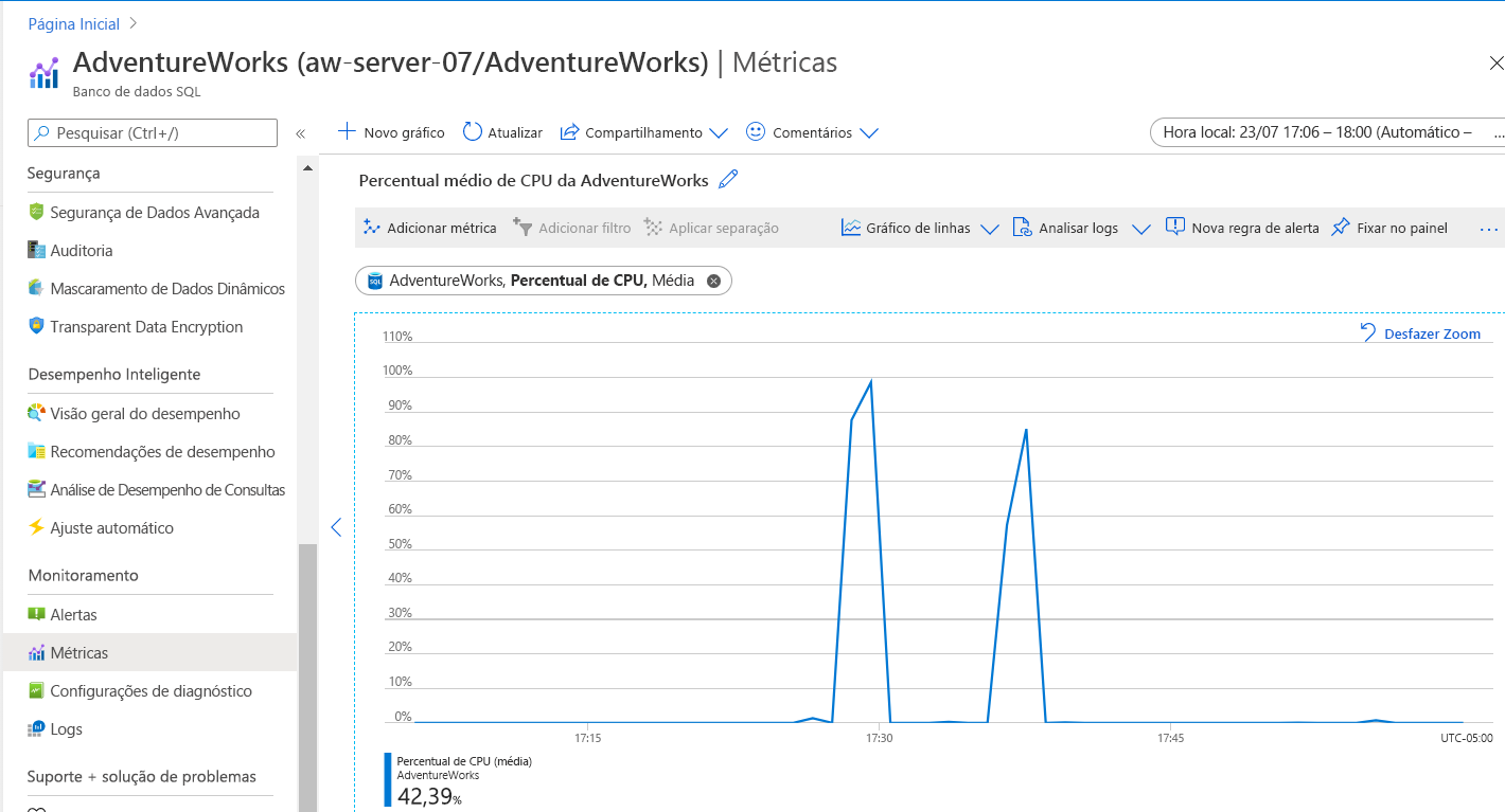 Screenshot of query comparison in the Azure portal.