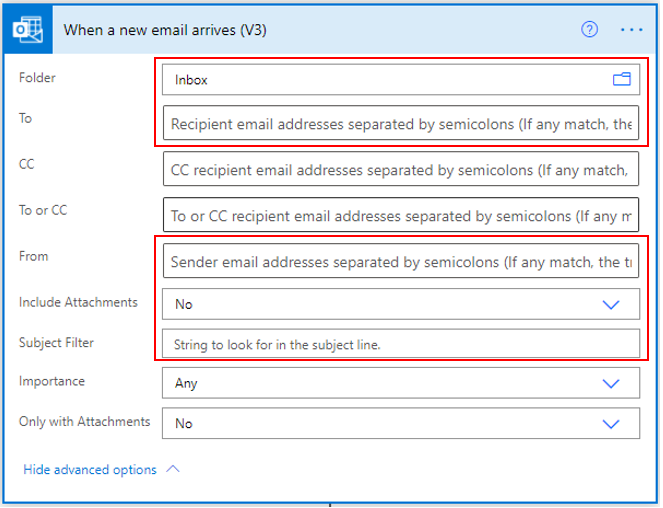 Captura de tela das configurações para quando um email chega.