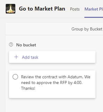 Captura de tela do Planner mostrando a nova tarefa.