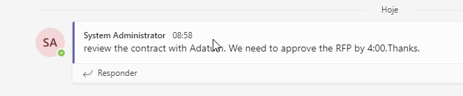 Captura de tela da mensagem com a nova tarefa no assunto.