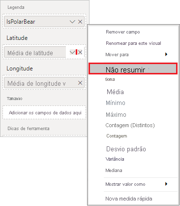 Screenshot that shows removing summary calculations for two fields.