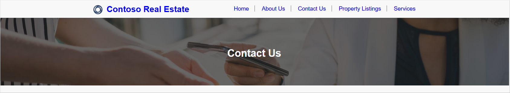 Captura de tela exibindo a página Fale Conosco com um banner de título.