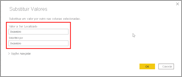 substituir um valor por outro na caixa Valor a ser Localizado