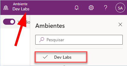 Captura de tela mostrando o nome do ambiente.