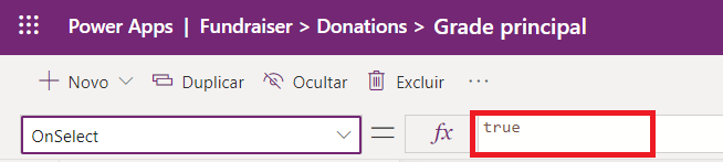 Captura de tela que mostra o comando OnSelect=true.
