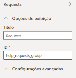 Captura de tela mostrando as propriedades do grupo de navegação.