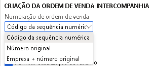 Captura de tela da lista suspensa Numeração de ordem de venda.