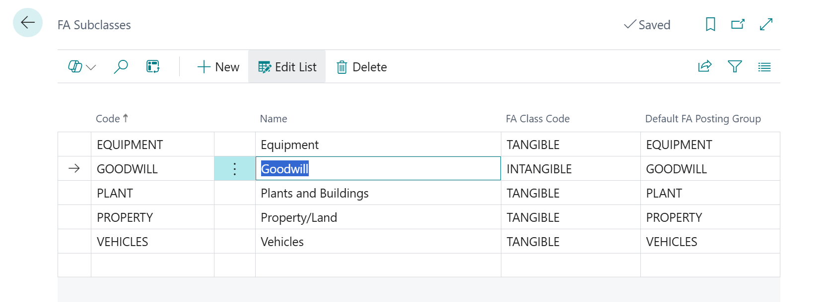 Captura de tela da janela Subclasses FA.