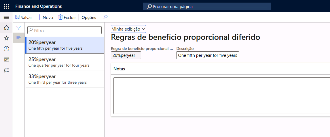 Captura de tela das regras de benefício de remuneração em Human Resources.