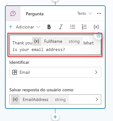 Captura de tela do nó de pergunta atualizado.