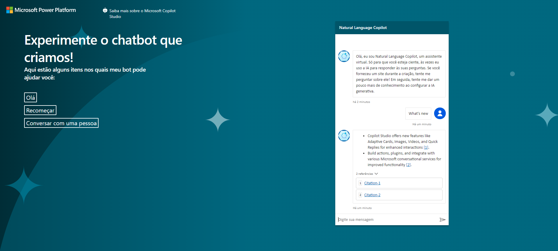 Captura de tela da caixa de diálogo do site de demonstração.