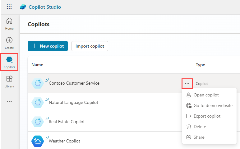 Captura de tela das opções do menu do agente.