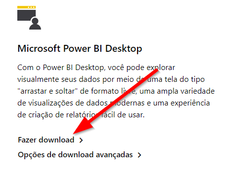 Caixa de diálogo Download do Power BI Desktop com uma seta apontando para o comando Download.