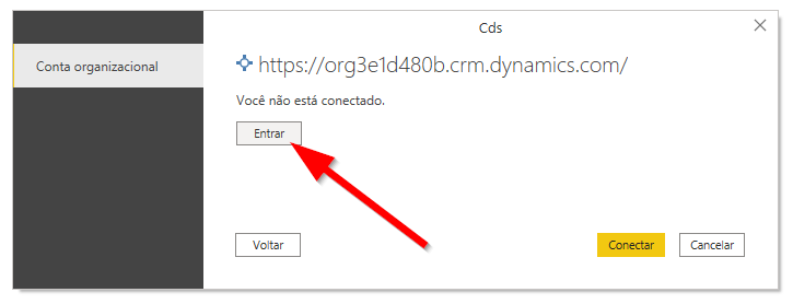 Entre com sua conta organizacional do Dataverse.