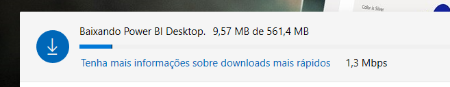 Caixa de diálogo de progresso de Download do Power BI.