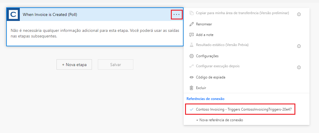 Captura de tela da seção Referências de conexão.
