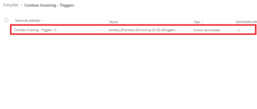 Captura de tela de Contoso Invoicing Triggers realçado.
