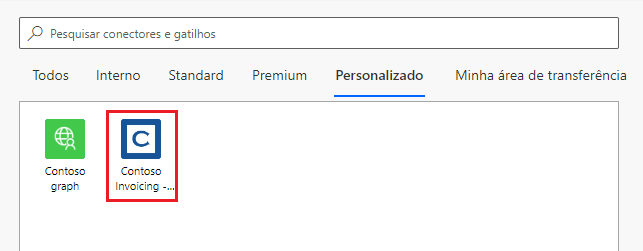 Captura de tela de uma seta apontando para o gatilho do conector personalizado.