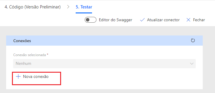 Captura de tela de uma seta apontando para o botão para adicionar nova conexão.