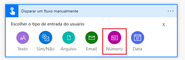 Captura de tela de uma seta apontando para o tipo de entrada de Número.