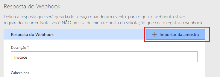 Captura de tela de uma seta apontando para o botão de resposta de amostra de importação.