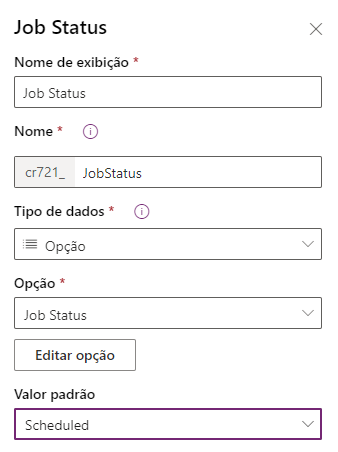 Captura de tela da coluna de opção em um status de reserva.