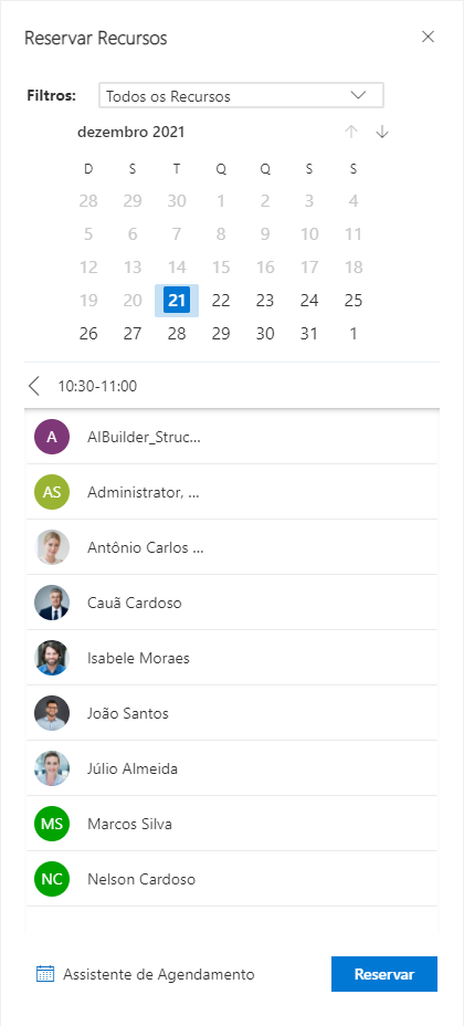 Captura de tela mostrando um exemplo do processo de reserva rápida.