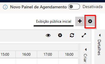 Captura de tela do ícone de engrenagem no quadro de agendamento.