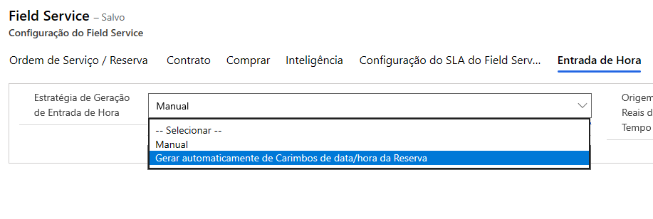 Captura de tela da configuração Estratégia de Geração de Entrada de Hora.
