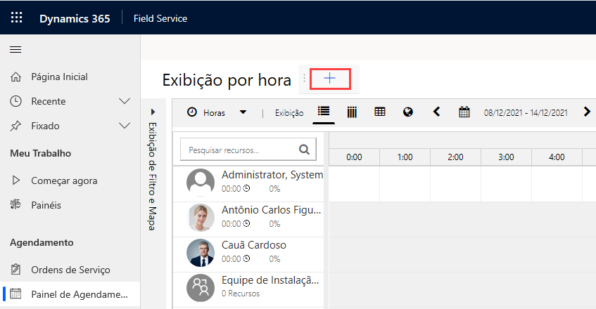Captura de tela do botão Adicionar guia no quadro de agendamento.