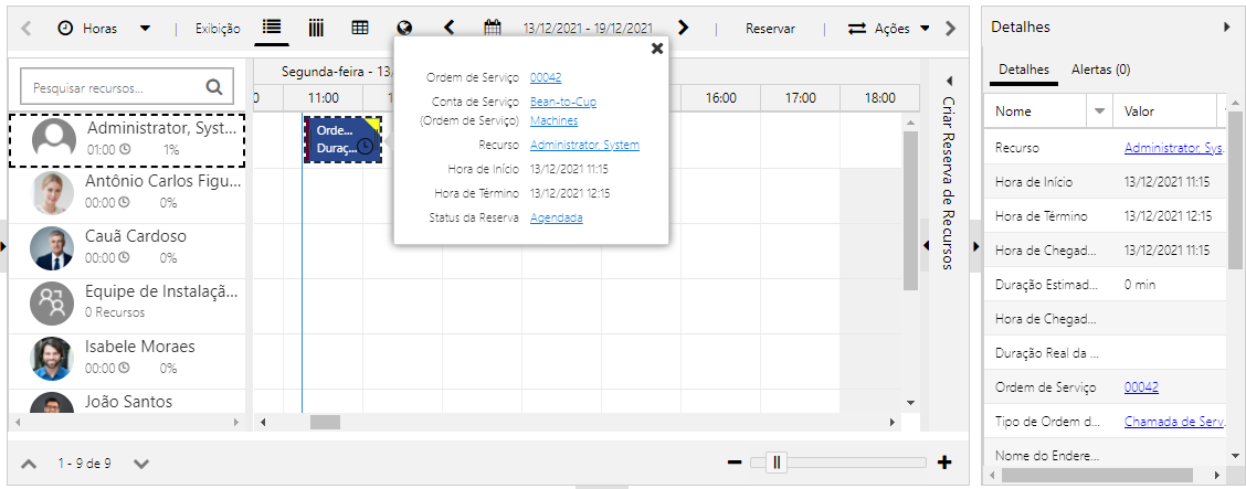 Captura de tela do quadro de agendamento antes da personalização da exibição.