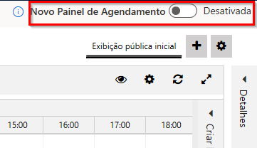 Captura de tela do botão de alternância Novo Quadro de Agendamento.
