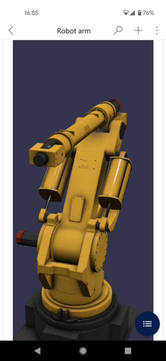 Captura de tela de um modelo 3D no aplicativo móvel Field Service.