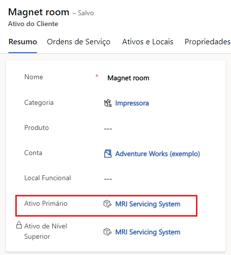 Captura de tela do campo Ativo Pai no formulário Ativo de Cliente.
