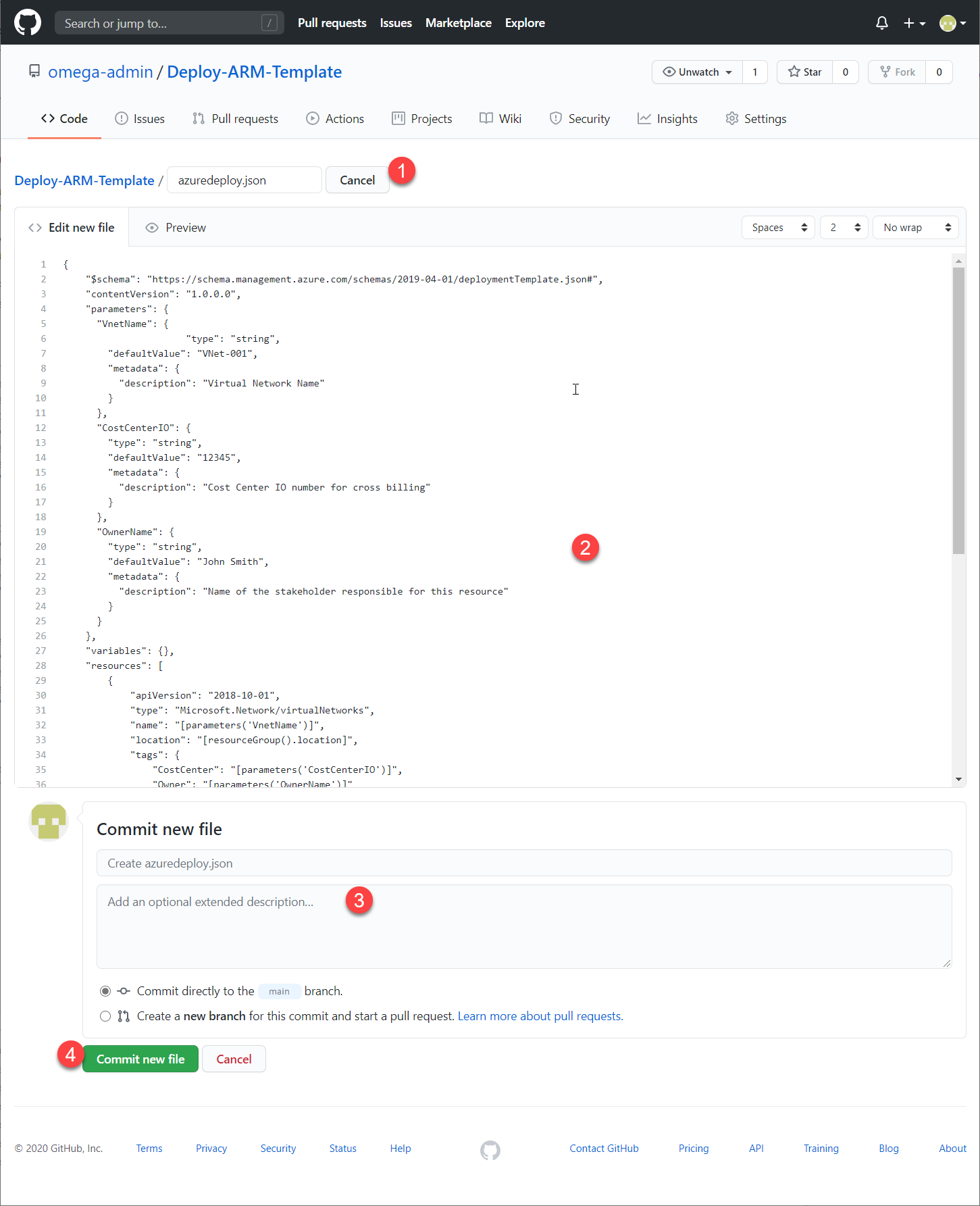 Captura de tela que mostra como salvar um novo modelo no repositório.