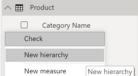 Captura de tela da nova hierarquia na tabela Product.