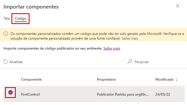 Captura de tela mostrando a importação do componente que você acabou de criar.