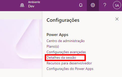 Captura de tela mostrando o botão de detalhes da sessão.