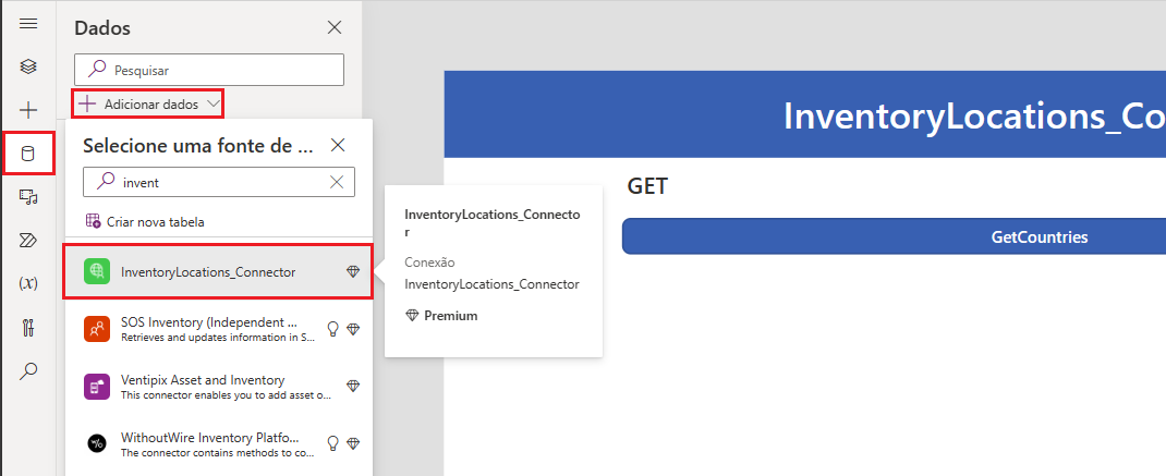 Captura de tela de como adicionar o conector do cliente.