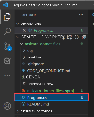 Screenshot of the Explorer window highlighting the program.cs file.